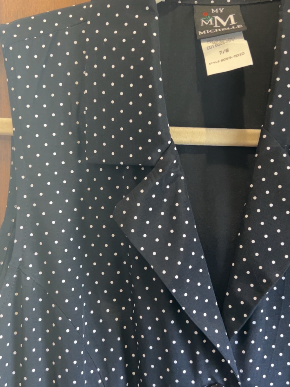 VTG 90’s My Michelle Navy/White Polka Dot Button Front Collared Shirt Dress 7/8 - Picture 7 of 10